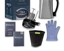 The MB2e MagicalButter machine and its accessories, including a cookbook, a silicone glove, a Love Glove, and a filter bag.